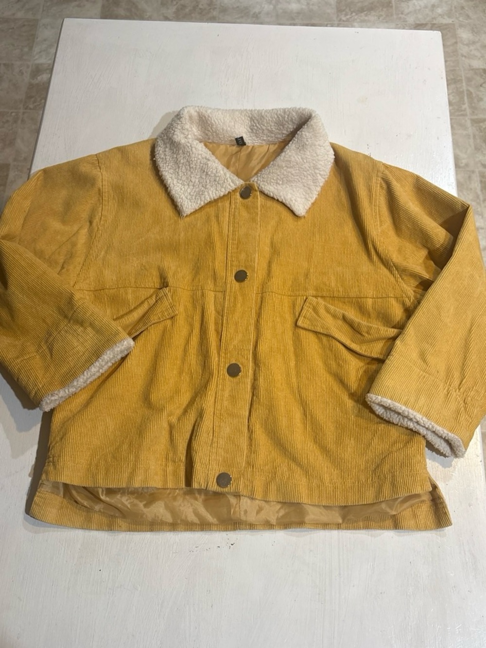 Zaful Yellow Corduroy Sherpa-Trim Bomber Jacket
